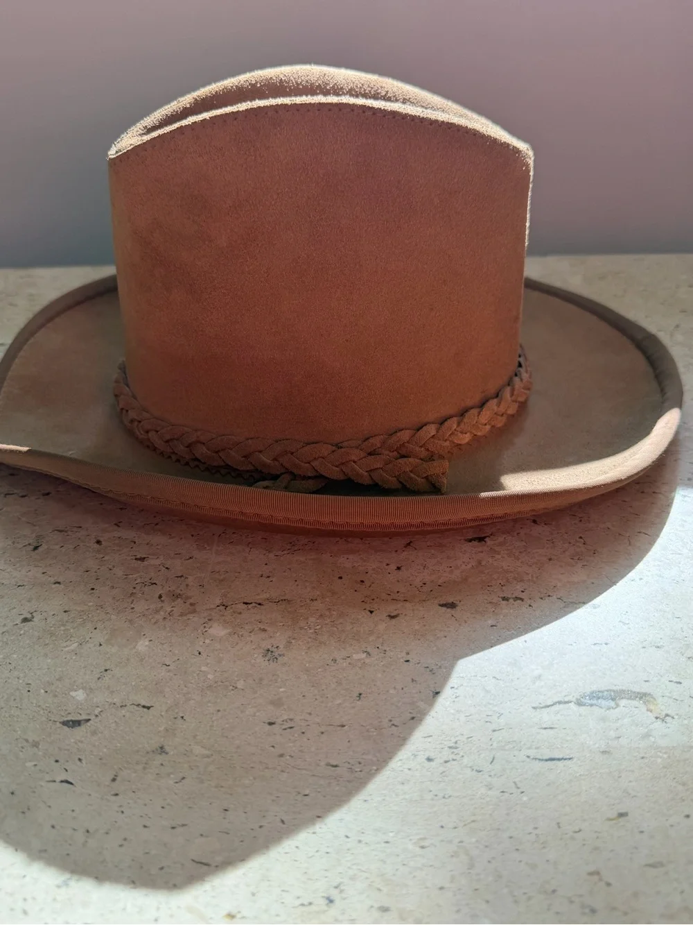 UHCMW Brown Suede Outback Cowboy Hat with Braided Band Men’s Small 1970’s